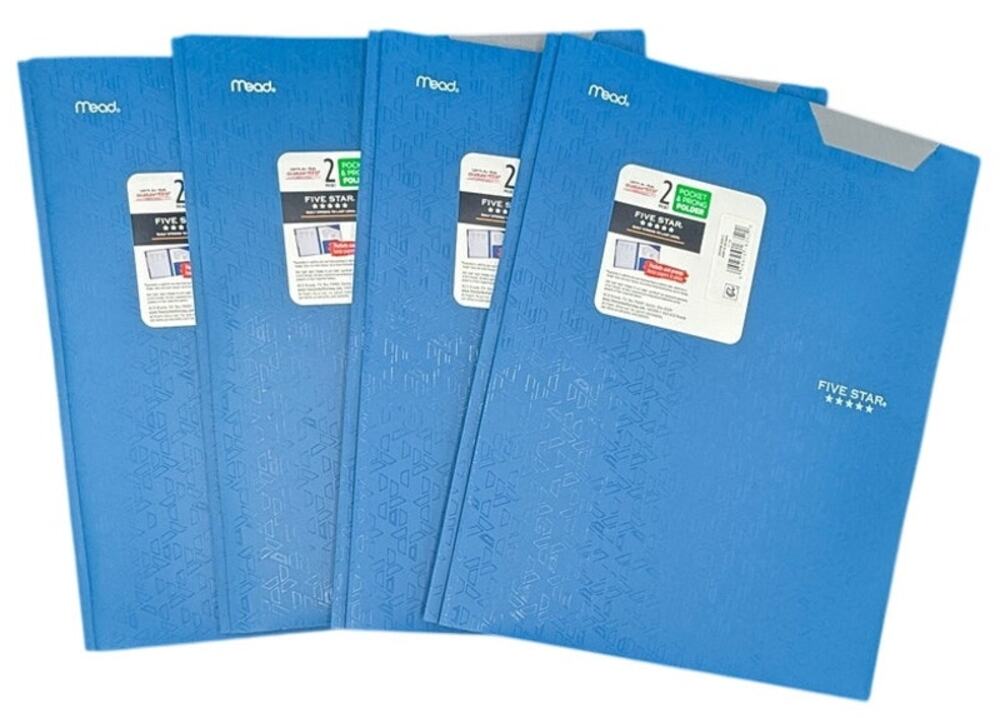 LOT of 4- Five Star Plastic Folder with Prongs 2 Pockets Blue Teal  - FAST SHIP